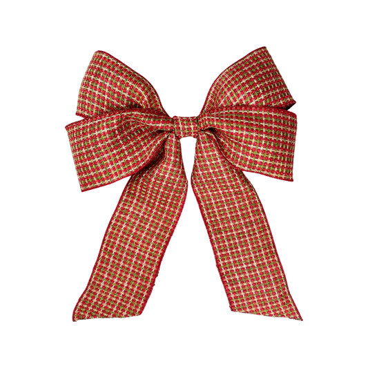 Red, Green & Beige Basketweave Linen Bow