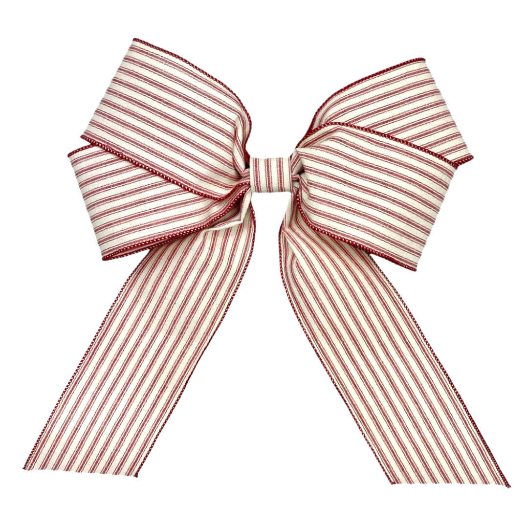 Red & Beige Ticking Stripe Bow